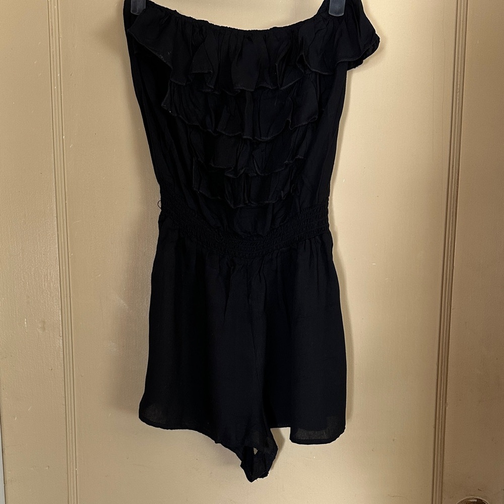 Black Ruffled Off-Shoulder Romper strapless size m